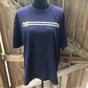 West Virginia Short Sleeve Blue & Gold Cotton Shirt Size XL